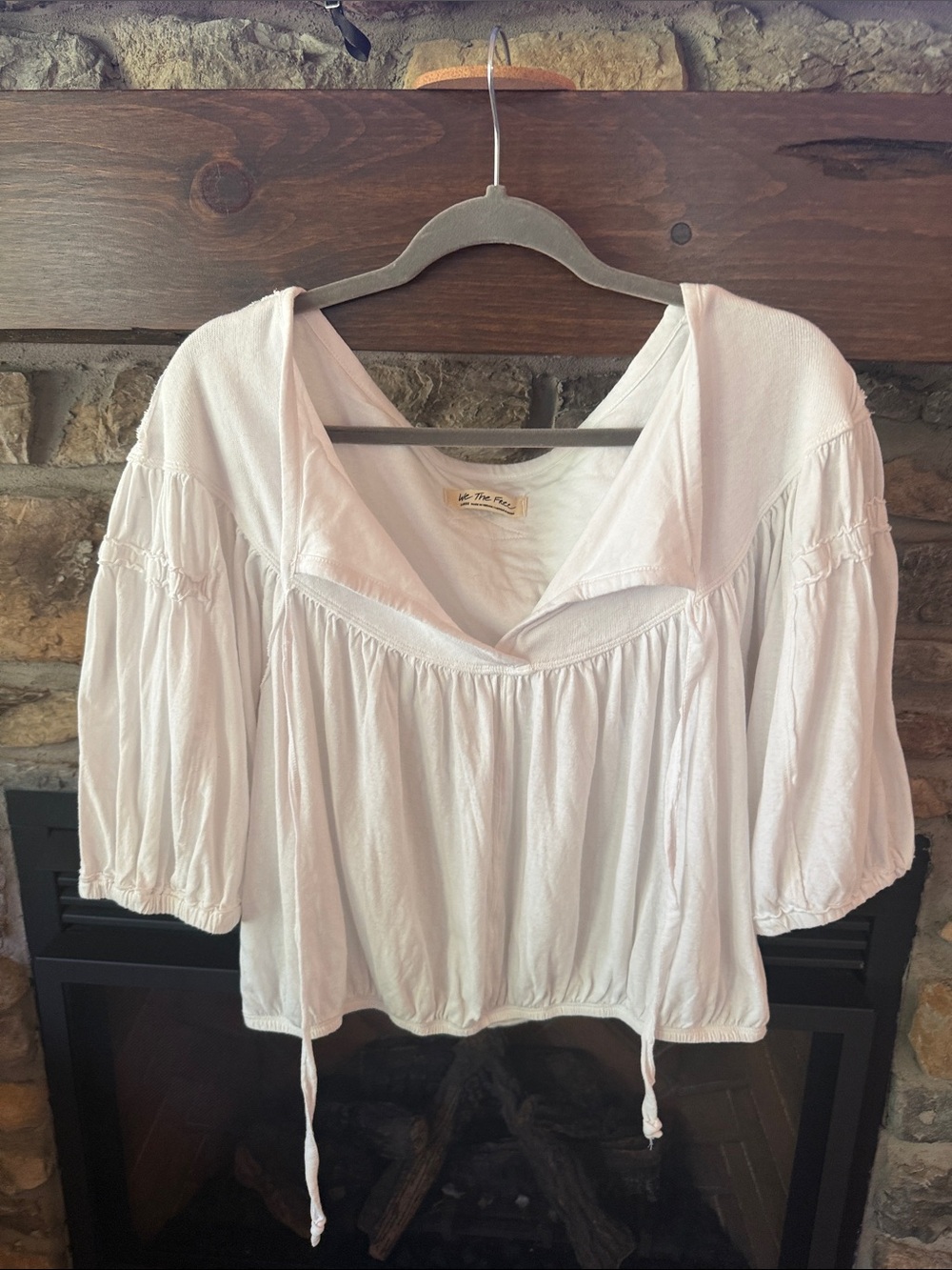 Free People White Peasant Blouse with Drawstring